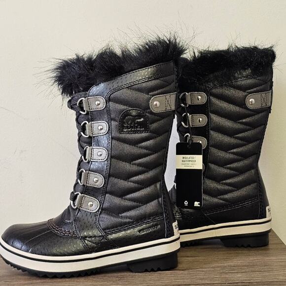 Sorel Youth Waterproof Tofino II Tall Boots Girls Size 1 Black/ Quarry NWT - Picture 2 of 10